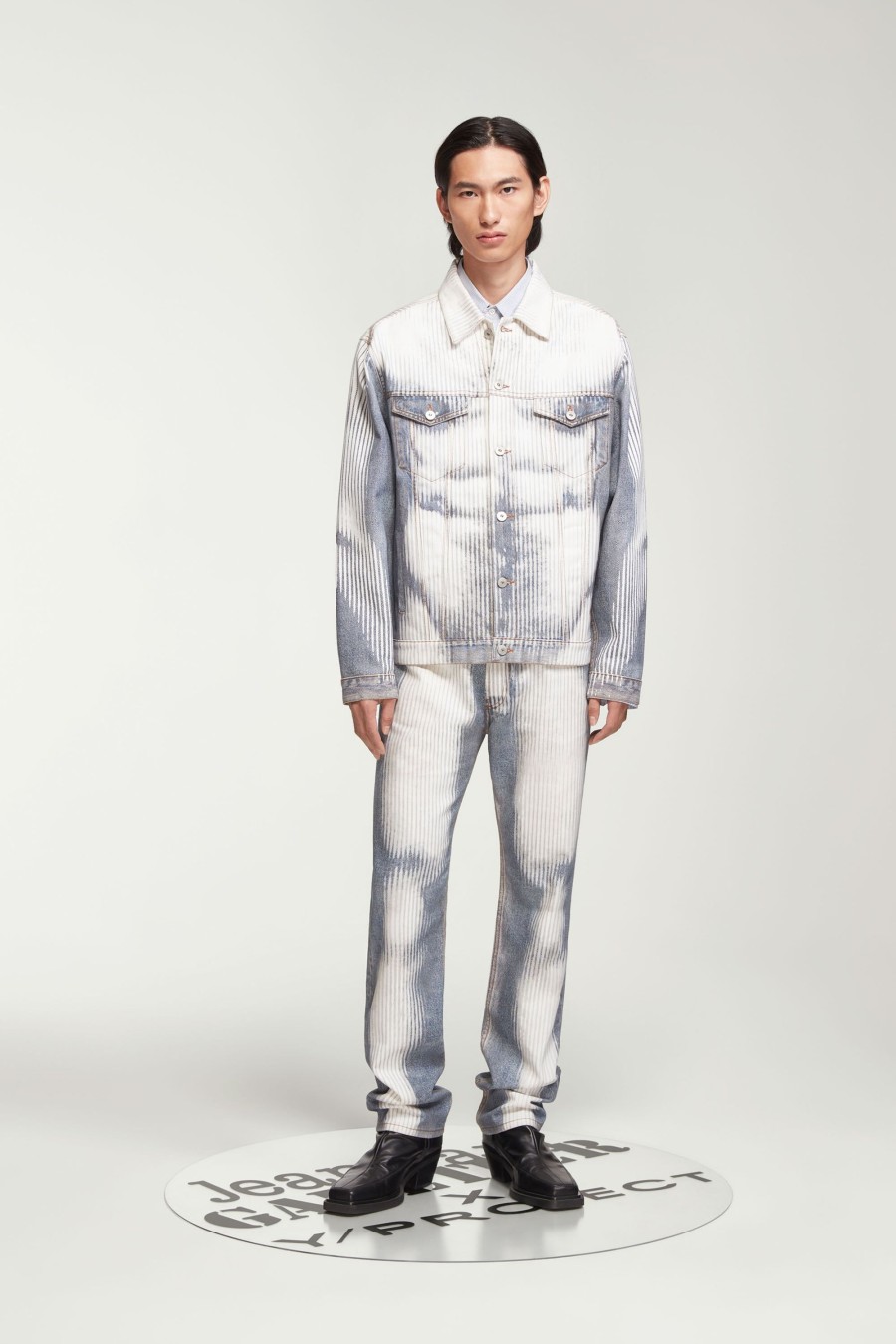 Jpg Xy/Projet Jean Paul Gaultier | La Veste Denim Body Morph Bleue Et Blanche