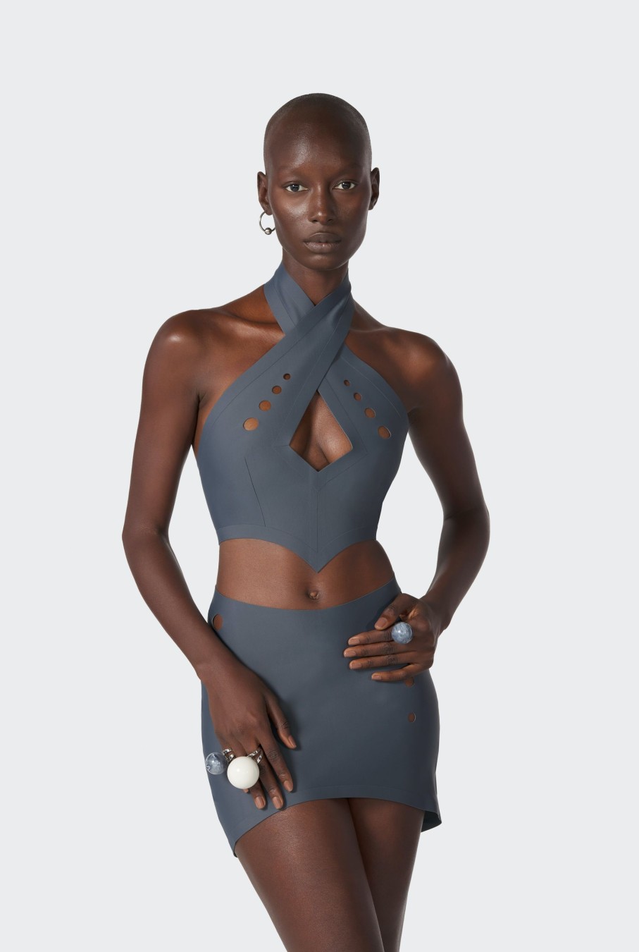 Cyber Jean Paul Gaultier | Le Crop Top Perfore Gris Fonce