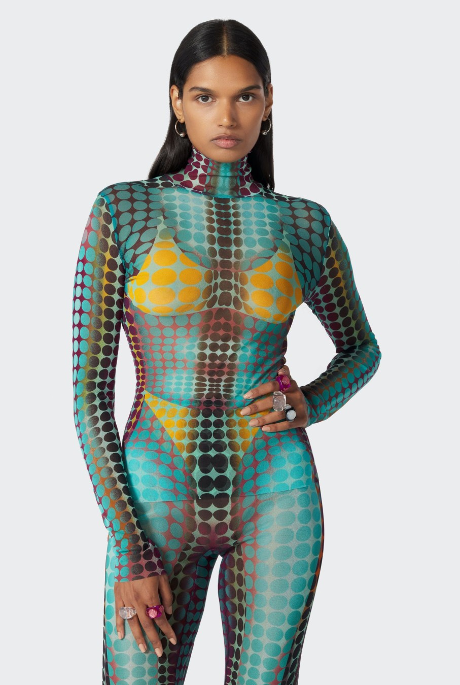 Cyber Jean Paul Gaultier | Le Top En Mesh Imprime Dots Bleu