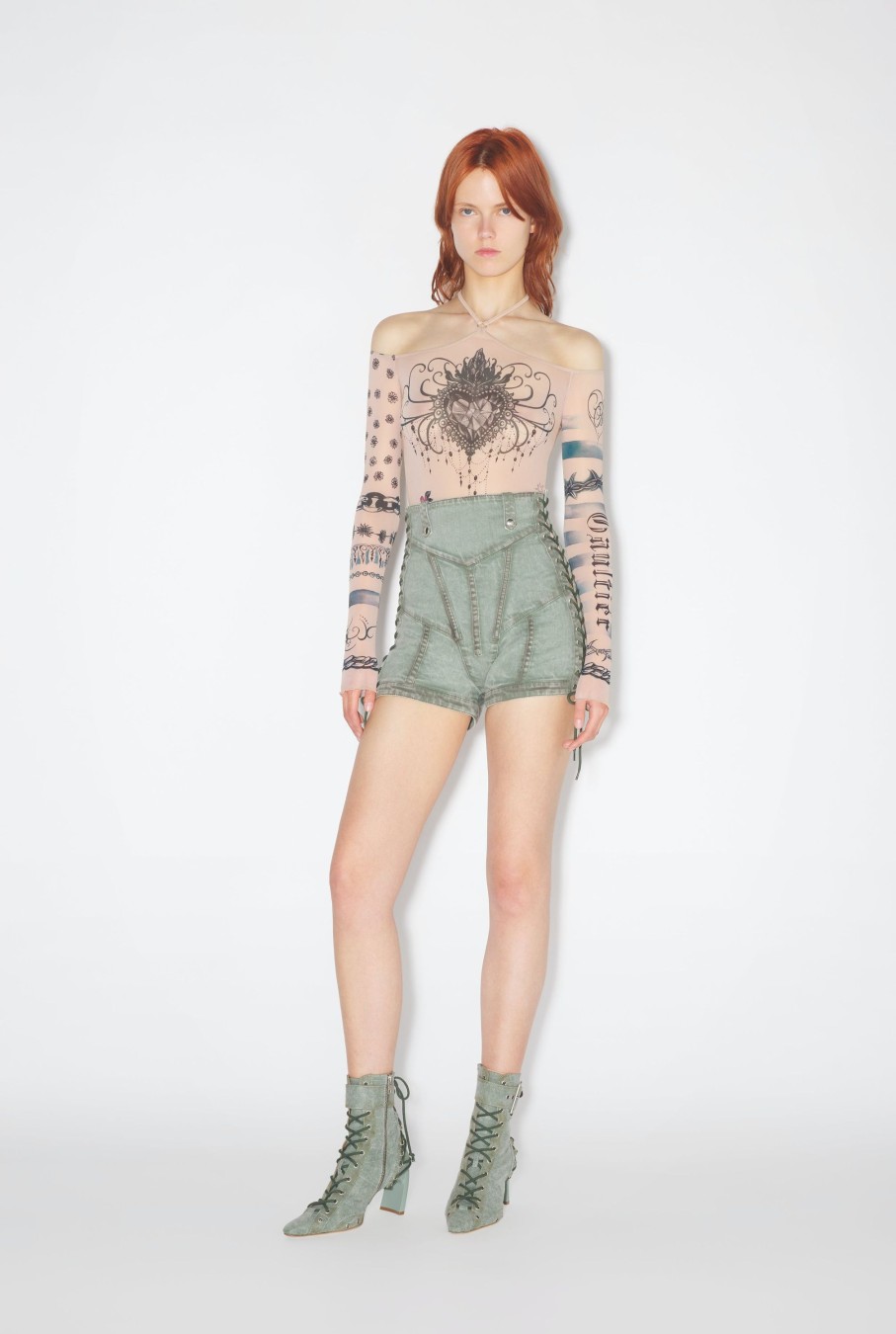 Jpg X Connaissances Jean Paul Gaultier | Le Mini-Short Denim Corset Vert