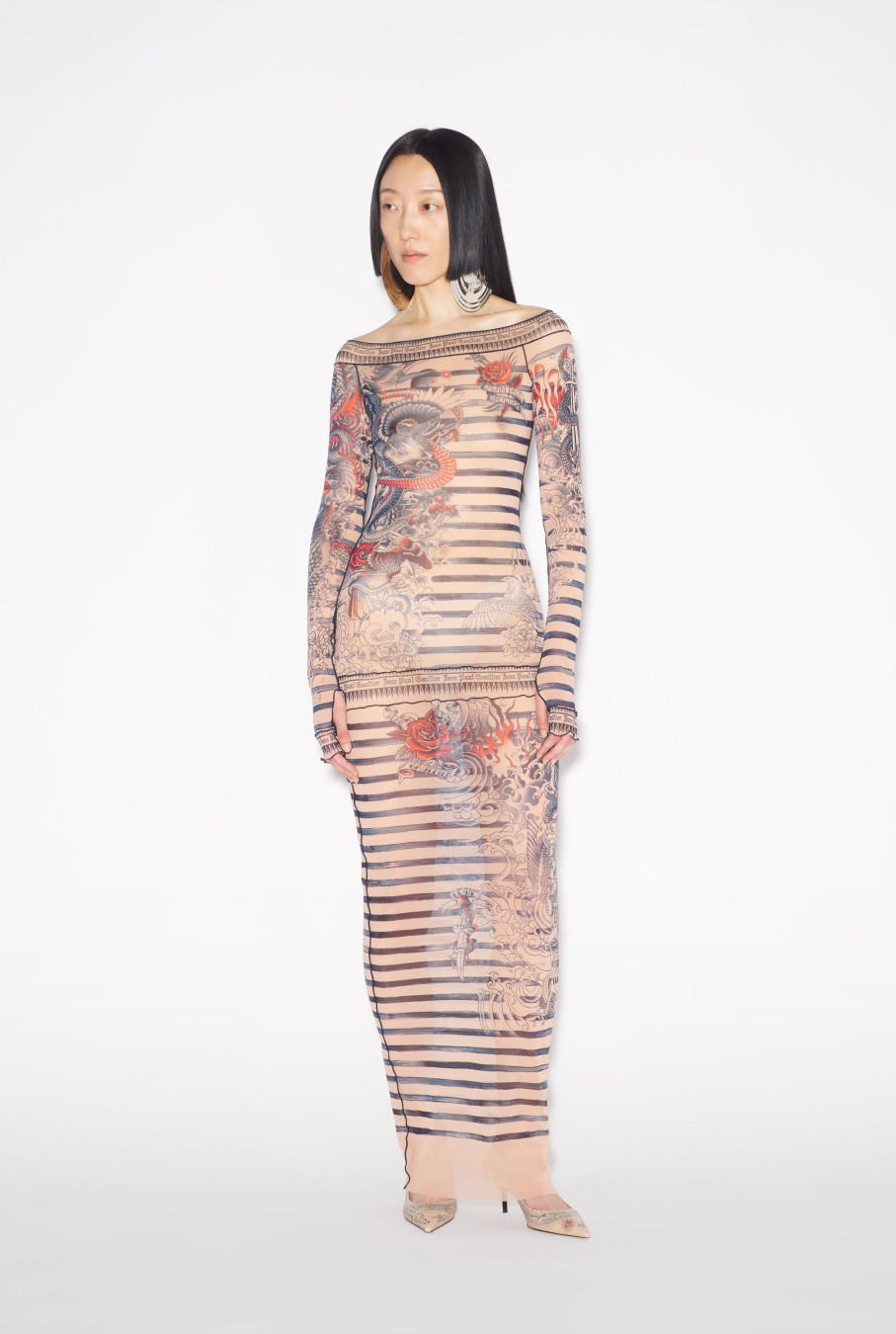 Tatouage De Collection Jean Paul Gaultier | La Robe Longue Tattoo Mariniere Nude