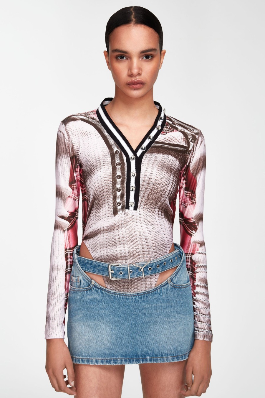 Jpg Xy/Projet Jean Paul Gaultier | Le Body Trompe-L'Oeil Cardigan Rose