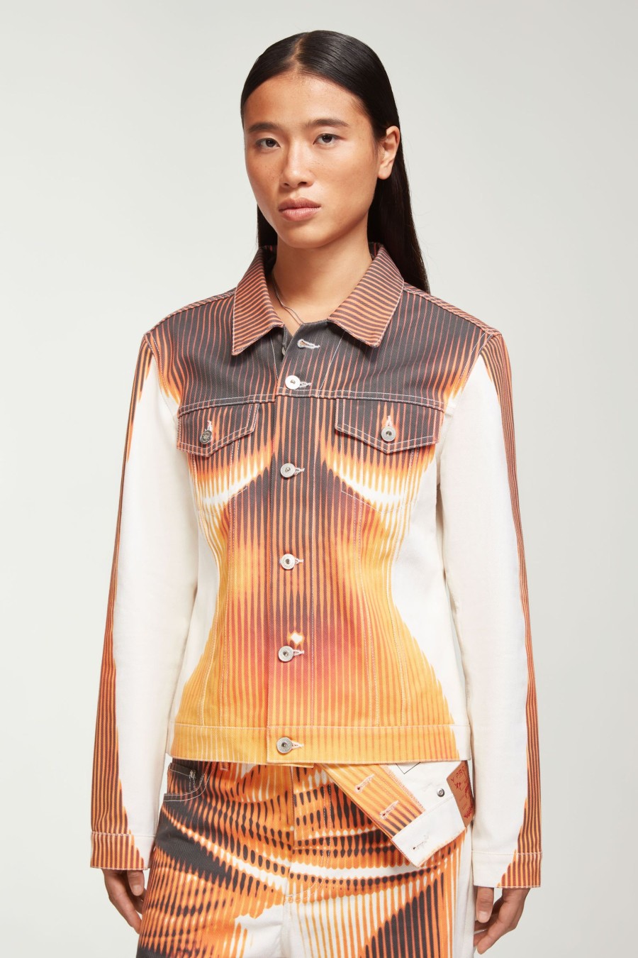 Jpg Xy/Projet Jean Paul Gaultier | La Veste Denim Body Morph Fitted Blanche Et Orange