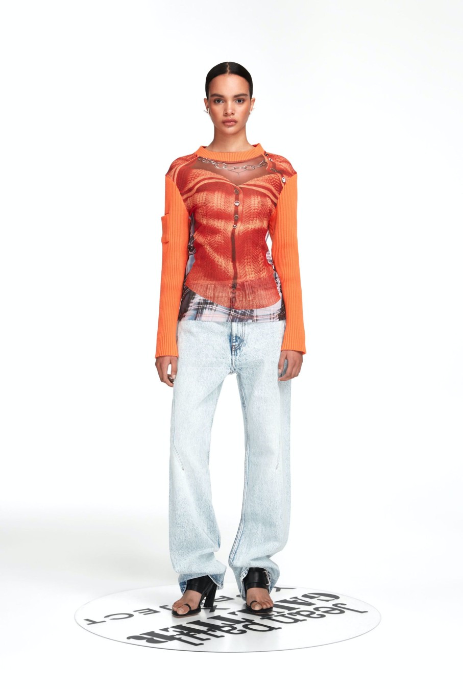 Jpg Xy/Projet Jean Paul Gaultier | Le Top Trompe-L'Oeil Cardigan Orange